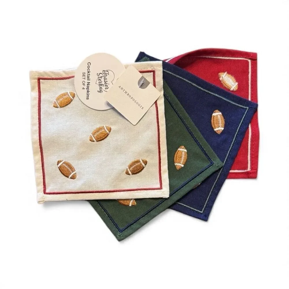 Anthropologie x Frasier Sterling Football Cocktail Napkins Set of 4 - NWT